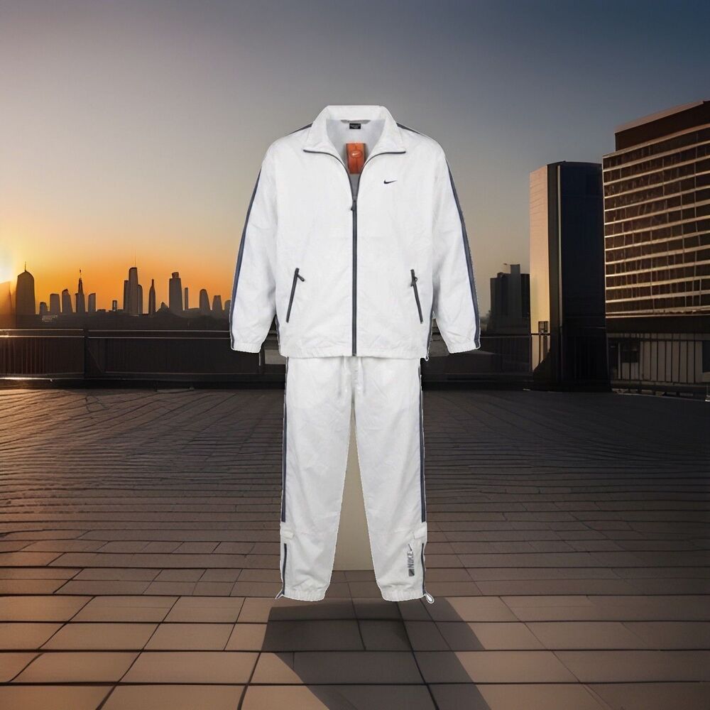Men's Nike Air Poly Tech Knit Full-Zip Jacket Pants tracksuit joggers White XL